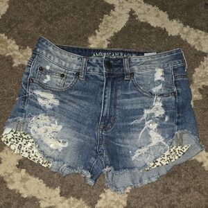 American Eagle Outfitters Dark Blue Denim Shorts with Sequin Detail